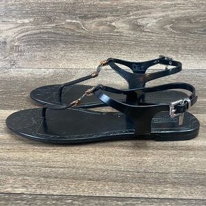 Coach Jelly Thong Sandals Women’s 9 Black Piccadilly Logo Flats